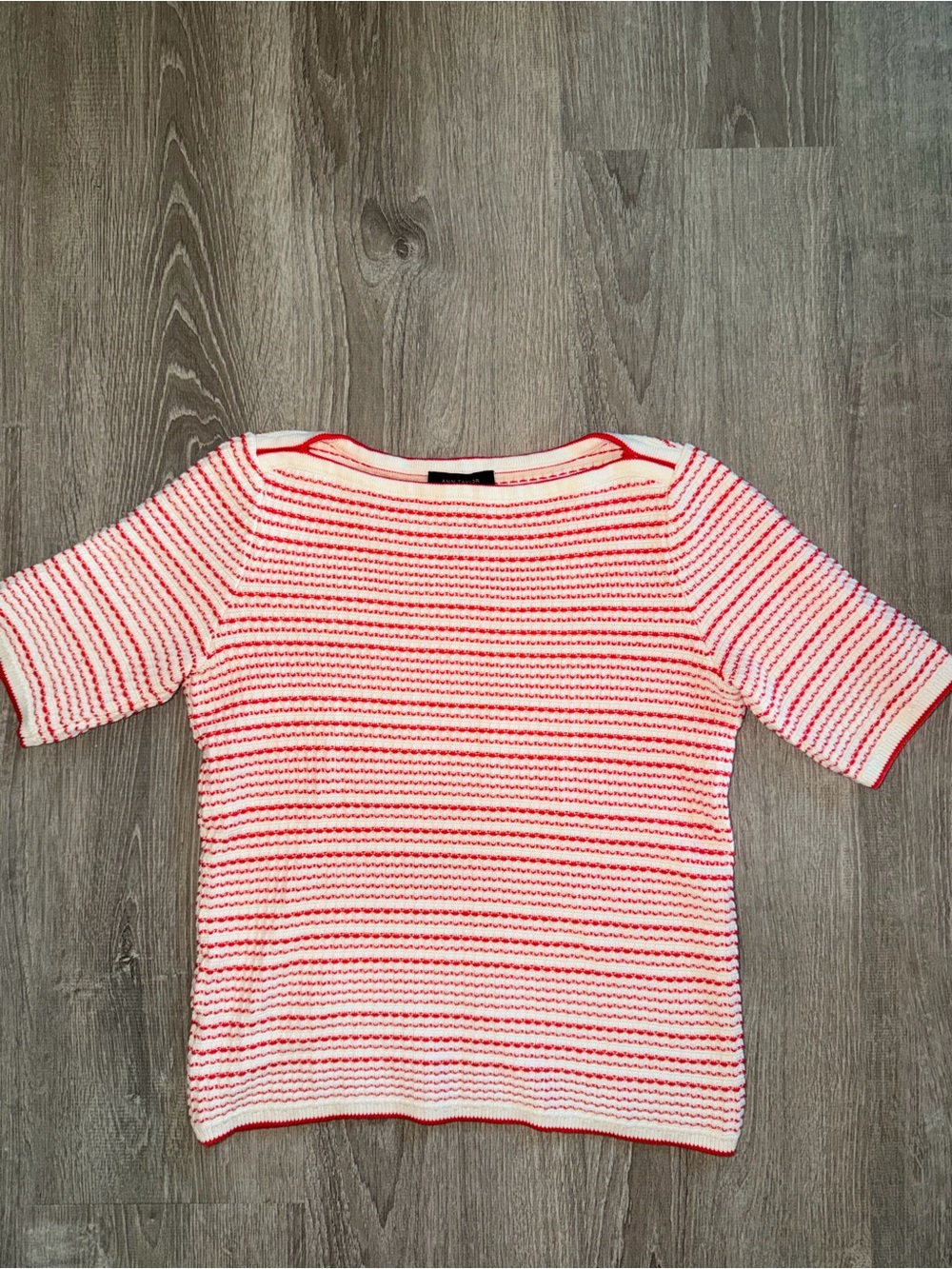 Ann Taylor Pink & White Striped Short-Sleeve Sweater